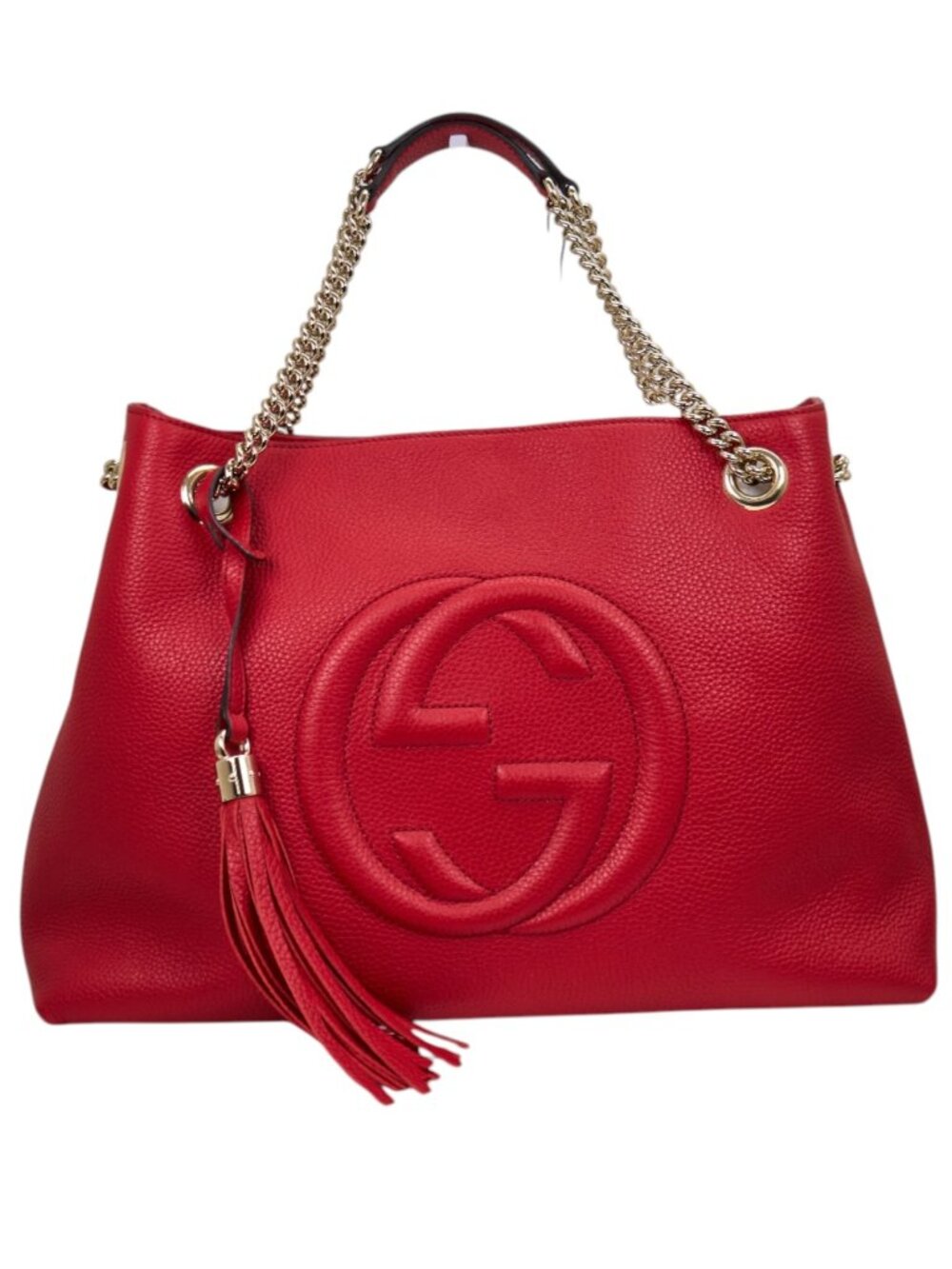 Gucci GG Soho Medium Chain Shoulder Bag in Red Pebbled Calfskin Leather
